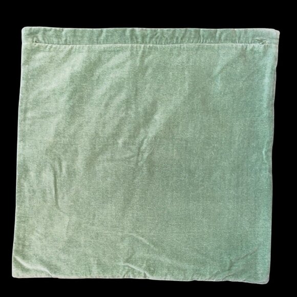 Pottery Barn Decorative Pillow Cover Green & White Cotton/Velvet With Embroidery - Picture 2 of 6